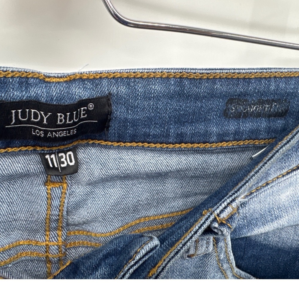 Judy Blue Women Jeans 11/30 Light Wash Distressed Straight Leg High Rise - Picture 6 of 8